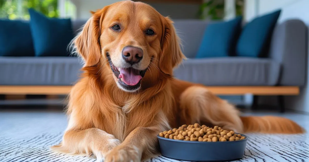 Happy Dog Enjoying a Meal.