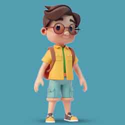 Free 3D Image of Boy with Backpack 3D