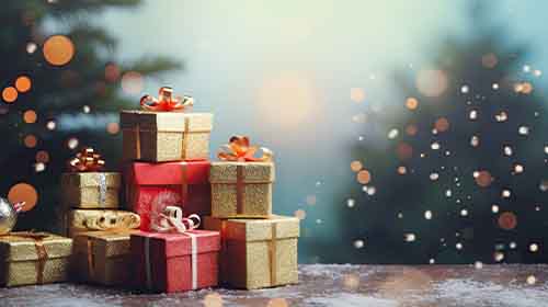 Free Banner Image of Gifts wrapped and Pine Trees in background Free Banner Image of Gifts wrapped and Pine Trees in background
