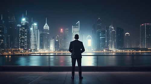 Free Business People Image of Man Looking at Skyscrapers Free Business People Image of Man Looking at Skyscrapers