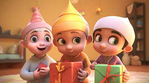 Free Cartoon and Character Image of 3 Children Holding Gifts Free Cartoon and Character Image of 3 Children Holding Gifts