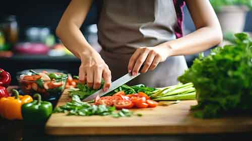 Free Food and Drinks Image of Woman Cutting Vegetables
