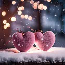 Free Love Photo of Two Crocheted Hearts in Snowy Setting Free Love Photo of Two Crocheted Hearts in Snowy Setting