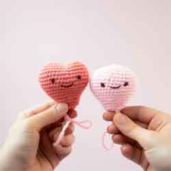 Free Love Photo of Two Crocheted Hearts with Smilies Free Love Photo of Two Crocheted Hearts with Smilies