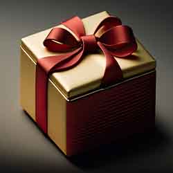 Free Object Image of Gift Wrapped in Golden Color and Red Ribbon Free Object Image of Gift Wrapped in Golden Color and Red Ribbon