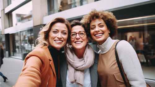 Free People Photo Of A Three Women Standing Next To Each Other And Smiling At The Camera