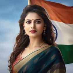 Free Photo of Indian Woman Wearing Saree with Indian Flag in Background Free Photo of Indian Woman Wearing Saree with Indian Flag in Background