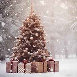Free Season image of a christmas tree surrounded by gifts on a snowy day Free Season image of a christmas tree surrounded by gifts on a snowy day
