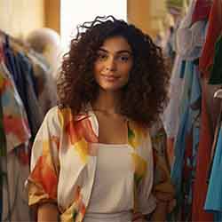 Free Shopping And Sale Photo Of A Fashionable Woman With Curly Hair Standing In The Middle Of A Clothing Store