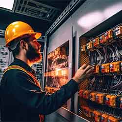 Free Technology Image of an electrical engineer checking circuit breaker